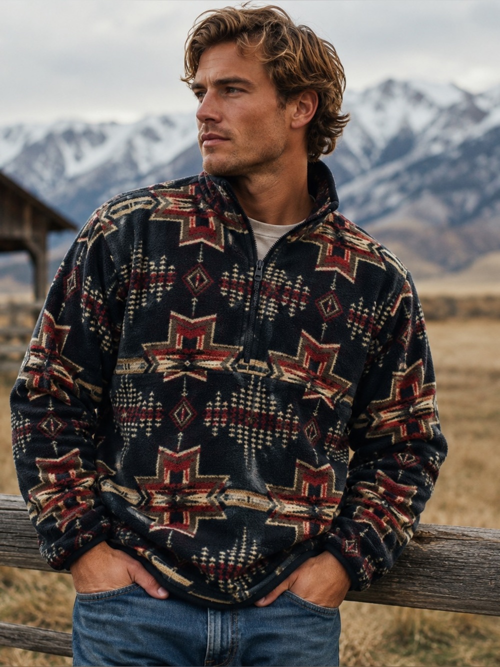Powder River Outfitters Southwestern Aztec Fleece Pullover Mens XXL